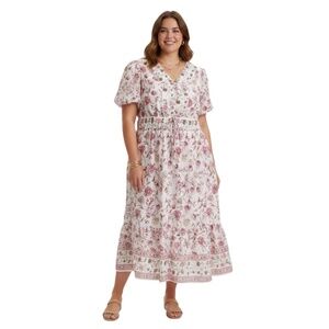Anthropologie Lea Maxi Dress 2X Floral Pink Babydoll Peasant Cottagecore Boho
